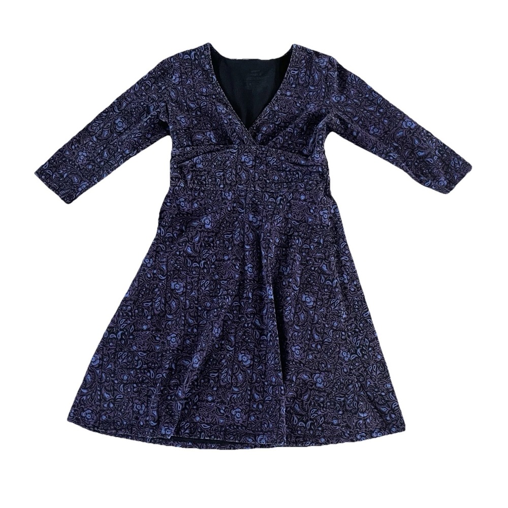 Patagonia Margot 3/4 Sleeve Paisley Dress Medium Cotton Stretch Jersey Purple